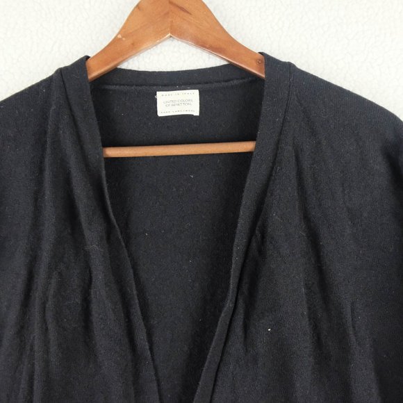 United Colors Of Benetton Sweater Womens Large Black Lambswool Lightweight Open - Picture 2 of 8